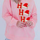 Light Pink Sequin Christmas Hat HO HO HO Graphic Pullover Sweatshirt