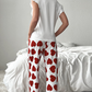 Red Ruffled Tank Top And Heart Print Pants Lounge Set