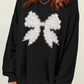 Black Rhinestone Decor Bowknot Graphic Pullover Sweatshirt