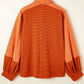Orange Stripe Exposed Seam Henley Turn-down Neck Puff Sleeve Sweatshirt