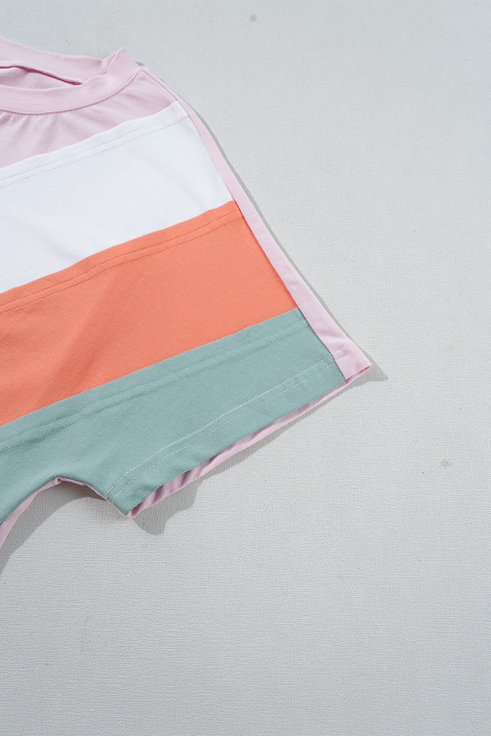 Pink Color Block Patchwork Seamed Crewneck T Shirt