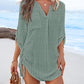 V Neck Roll Up Sleeve Hollow out Drawstring Mini Dress Vacation Dress