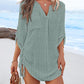 V Neck Roll Up Sleeve Hollow out Drawstring Mini Dress Vacation Dress