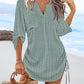 V Neck Roll Up Sleeve Hollow out Drawstring Mini Dress Vacation Dress