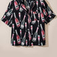 Black Champagne Print Silky Short Sleeve Pajamas Set