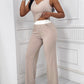 Notch Neck Top & Colorblock Pocket Design Pants Set