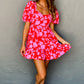 Red Floral Bubble Sleeve Sweetheart Neck Ruffled Mini Dress