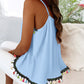 Square Neck Spaghetti Strap Colorful Tassel Decor Tank Casual Loose Fit Top