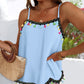 Square Neck Spaghetti Strap Colorful Tassel Decor Tank Casual Loose Fit Top