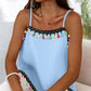 Square Neck Spaghetti Strap Colorful Tassel Decor Tank Casual Loose Fit Top