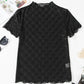 Black Bowknot Sheer Mesh Mock Neck Lettuce Trim Short Sleeve Top