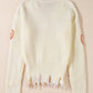 Beige Cable Knit Pumpkin Raw Hem V Neck Loose Sweater