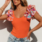 Orange Ribbed Knit Tiered Ruffled Sleeve Bodysuit