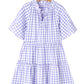 Lavendula Plaid Ruffle Wide Short Sleeve Babydoll Mini Dress