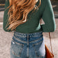 Blackish Green Ribbed Knit Slim Fit Wrap V Neck Bodysuit