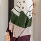 Green Color Block Striped Buttoned Shoulder Split Sweater
