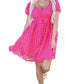 Strawberry Pink Checkered Puff Sleeve Babydoll Dress
