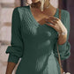 V Neck Long Sleeve Knit Mini Dress Casual A Line Sweater Dress