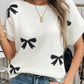 Black Bow Pattern Knit Short Sleeve Sweater