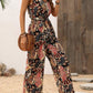 Black Floral Print Belted Sleeveless Wide Leg Jumpsuit