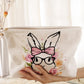 White Easter Bunny Print Corduroy Makeup Storage Bag