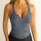 V Neck Sleeveless Knit Tank Casual High Strechy Slim Fit Top