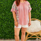 Pink Plus Size Floral Patchwork Ruffled Short Sleeve Blouse