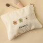 White Flower Print Corduroy Big Cosmetic Bag