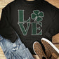 Black Rhinestone LOVE Clover Graphic St Patricks Pullover Sweatshirt