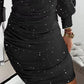 Sheer Mesh Patch Glitter Bodycon Dress