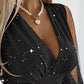 Sheer Mesh Patch Glitter Bodycon Dress