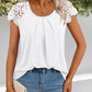 Contrast Lace Round Neck Short Sleeve Ruched Top Casual Slim Fit T Shirt