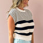 Black white Striped O Neck Sweater Vest