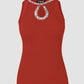 Rhinestone Contrast Sequin Keyhole Neck Sleeveless Slim Fit Elasticity Ribbed Top Elegant Tank