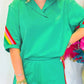 Sea Green Rainbow Colorblock Collared Short Sleeve Top 2 Piece Shorts Set