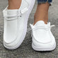 White Ribbed Lace-up Decor Slip On Shoes