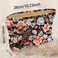 Black Flower Print Zipper Ribbed Corduroy Large Makeup Bag