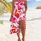 2 Pieces Outfit Floral Print Halter High Slit Long Top and Shorts Set with Pockets
