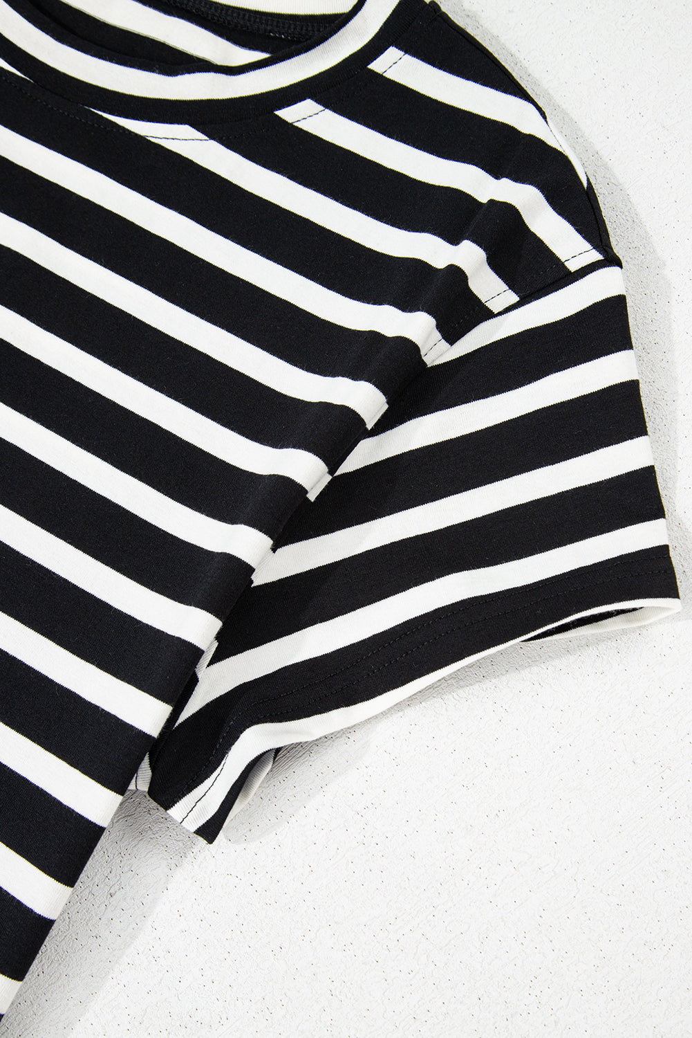Black White Striped Short Sleeve Top and Shorts Set