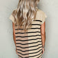 Khaki Stripe Color Block Quarter Zip Collar Short Sleeve Sweater Dress
