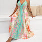 Floral Print Halter Sleeveless Maxi Dress Hollow Out Flowy A Line Vacation Dress