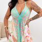 Floral Print Halter Sleeveless Maxi Dress Hollow Out Flowy A Line Vacation Dress