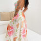 Floral Print Halter Sleeveless Maxi Dress Hollow Out Flowy A Line Vacation Dress