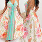 Floral Print Halter Sleeveless Maxi Dress Hollow Out Flowy A Line Vacation Dress
