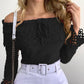 Off Shoulder Guipure Lace Frill Hem Drawstring Top