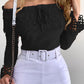 Off Shoulder Guipure Lace Frill Hem Drawstring Top