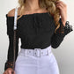 Off Shoulder Guipure Lace Frill Hem Drawstring Top