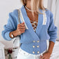 Pearls Decor Frill Hem Knit Cardigan