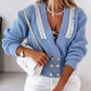 Pearls Decor Frill Hem Knit Cardigan