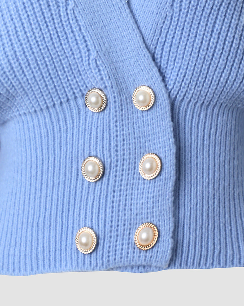 Pearls Decor Frill Hem Knit Cardigan